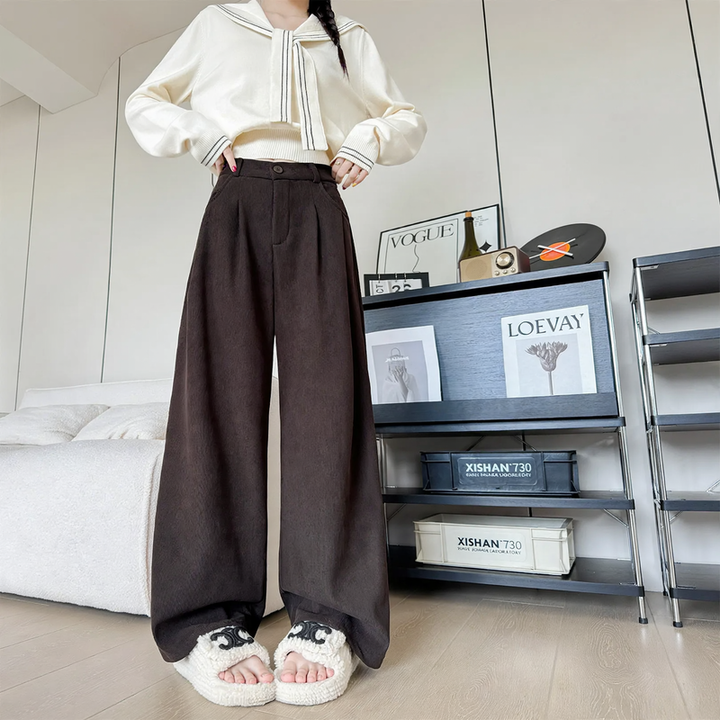 Kord-Pants, straight cut, high-waisted