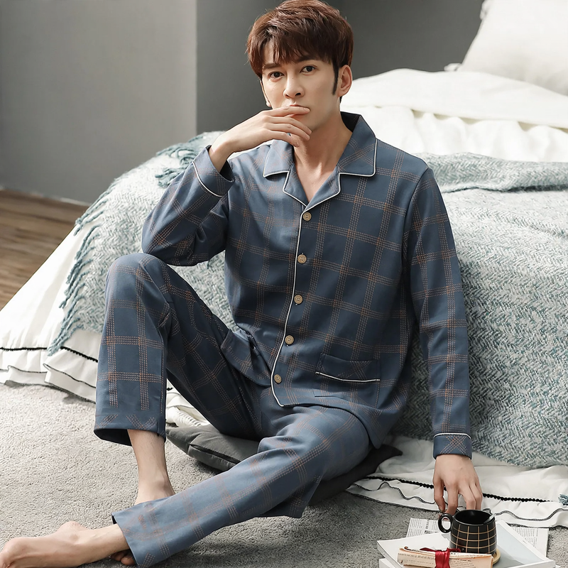 Men's pajamas, cotton, long-sleeved