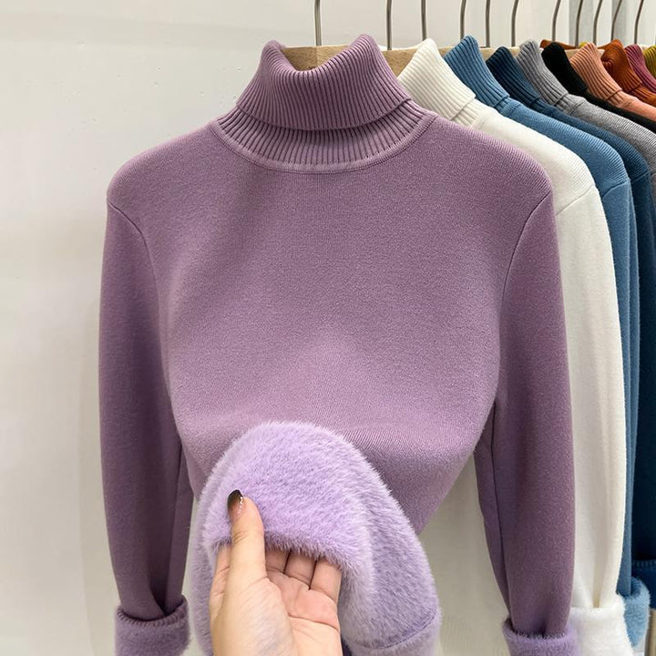 Women's turtleneck sweater, lined, warm, long sleeve