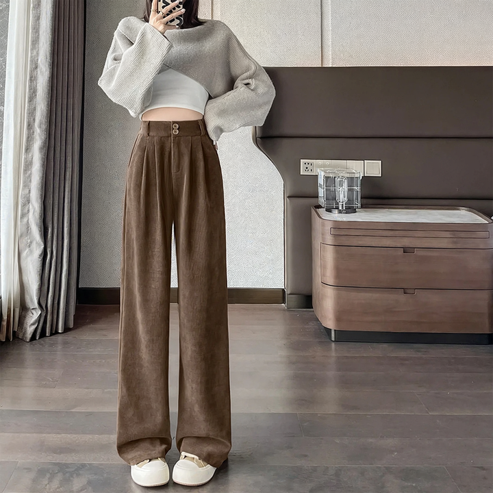 Women's corduroy pants, wide cut, straight fit