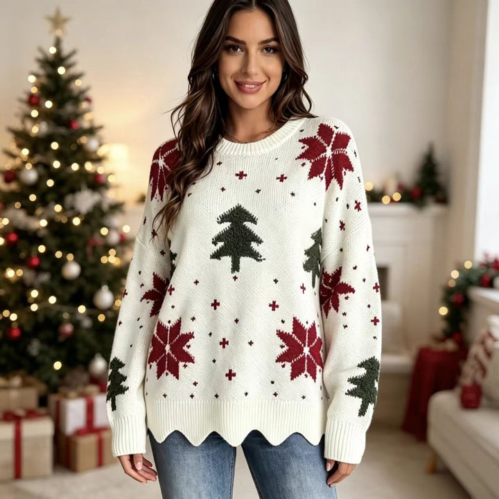 Unisex knit sweater with Christmas floral pattern