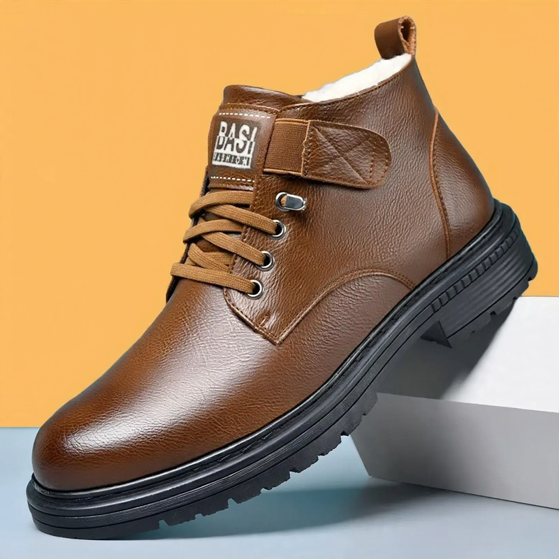 Padded men's winter boots, slip-resistant, synthetic leather