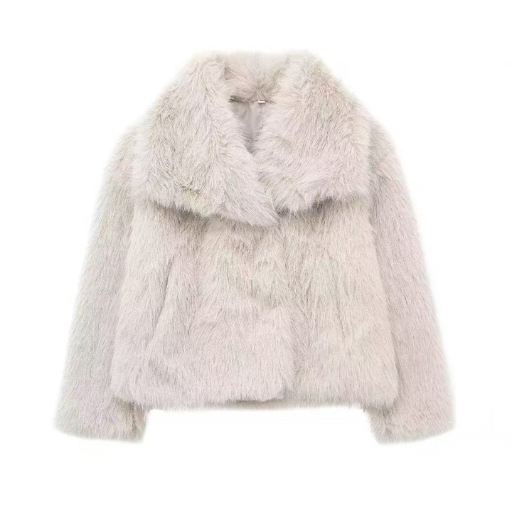 Fashionable faux fur coat with large lapels