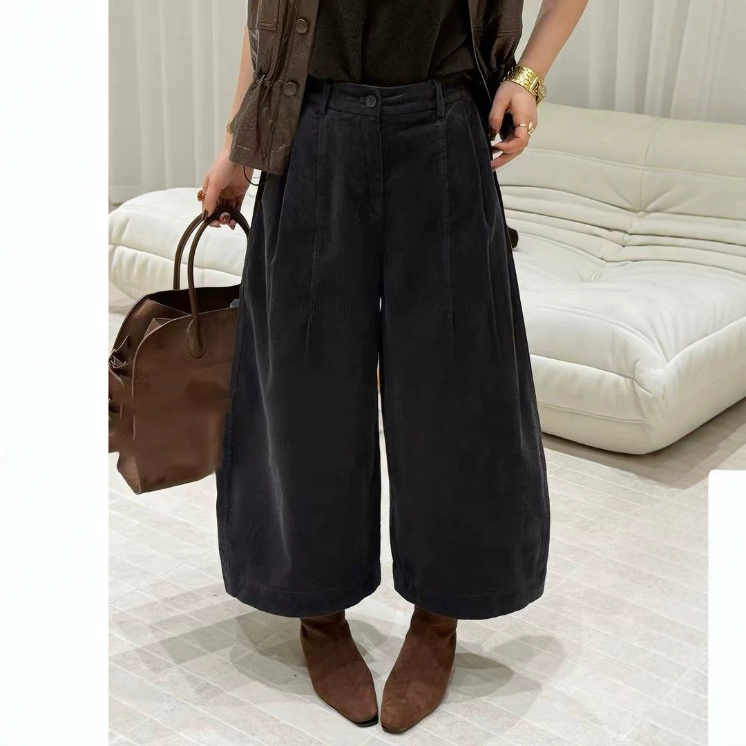 Cord trousers with wide leg, high waist, autumn/winter
