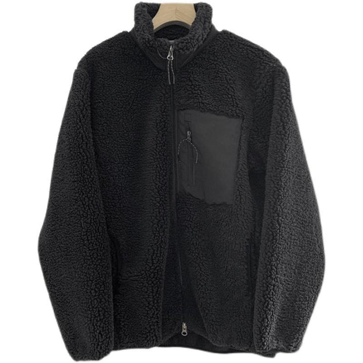 Windproof lambskin imitation jacket with stand-up collar
