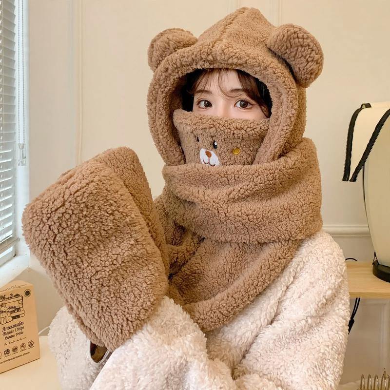 Fluffy Bear Set: Hat, Scarf and Gloves