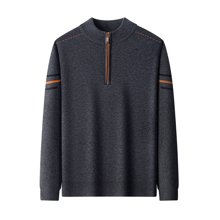 Men's wool sweater with zipper and stand-up collar