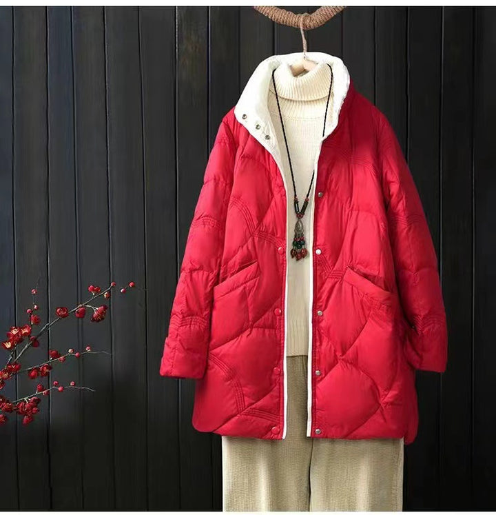 Light down jacket for women, medium length, plus size