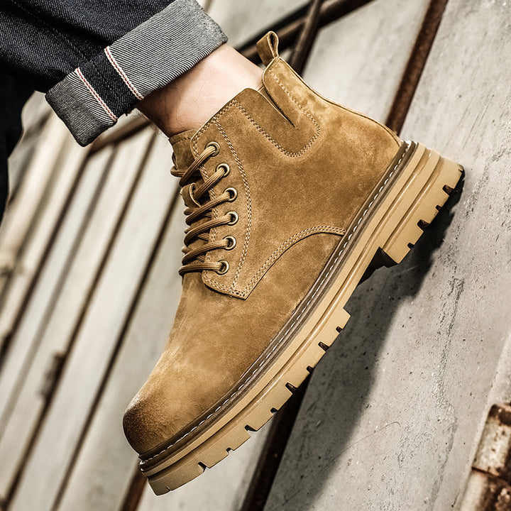 Fashionable men's leather boots in retro style