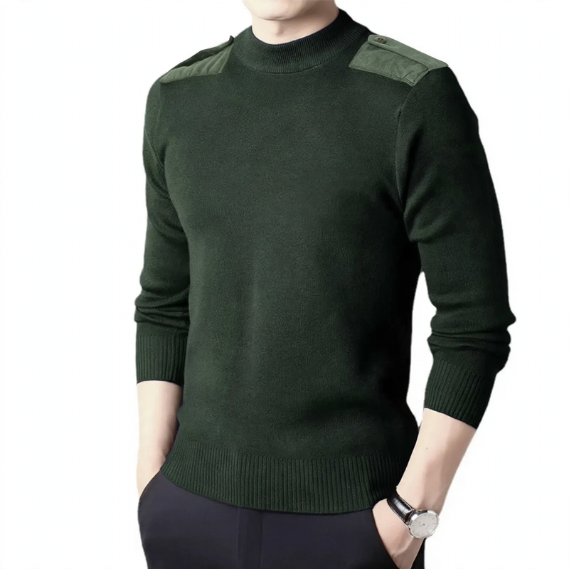 Men's wool pullover, V-neck, military style
