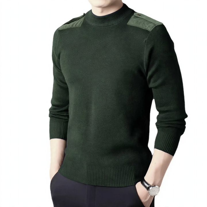 Men's wool pullover, V-neck, military style