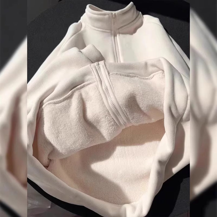 Padded fleece cardigan with stand-up collar for women