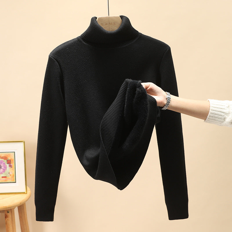 Women's pullover with stand-up collar and fleece lining