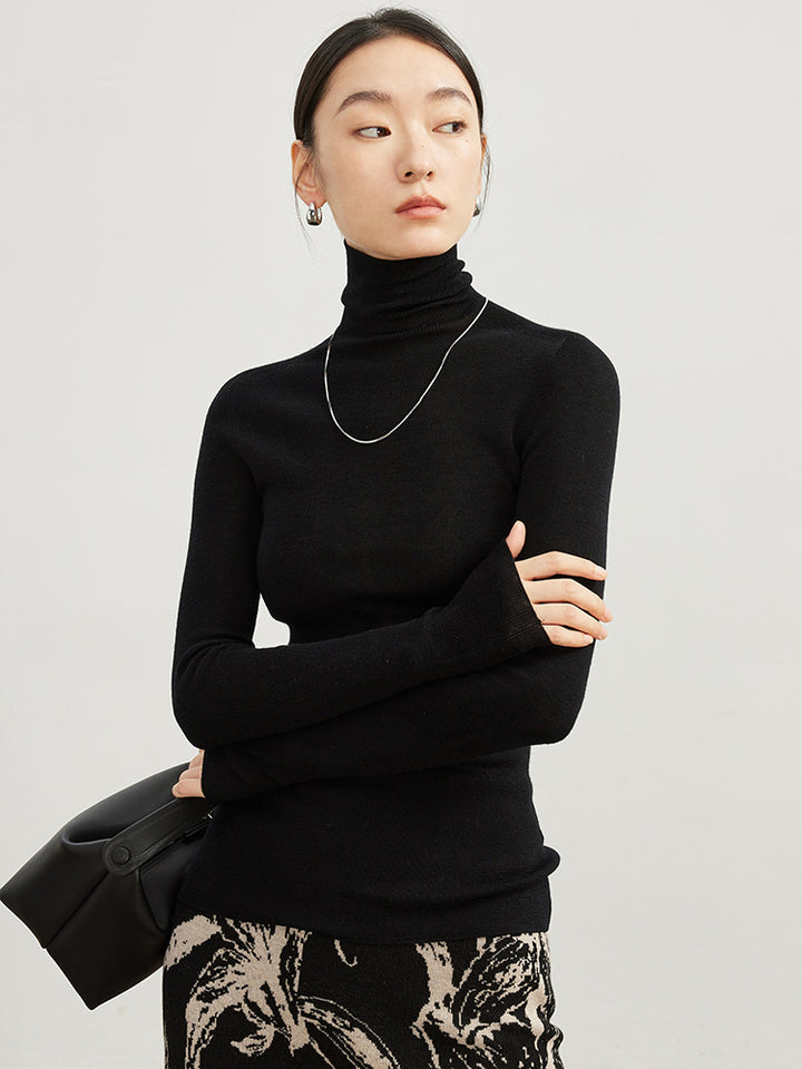 Women’s turtleneck sweater, 100% wool, seamless