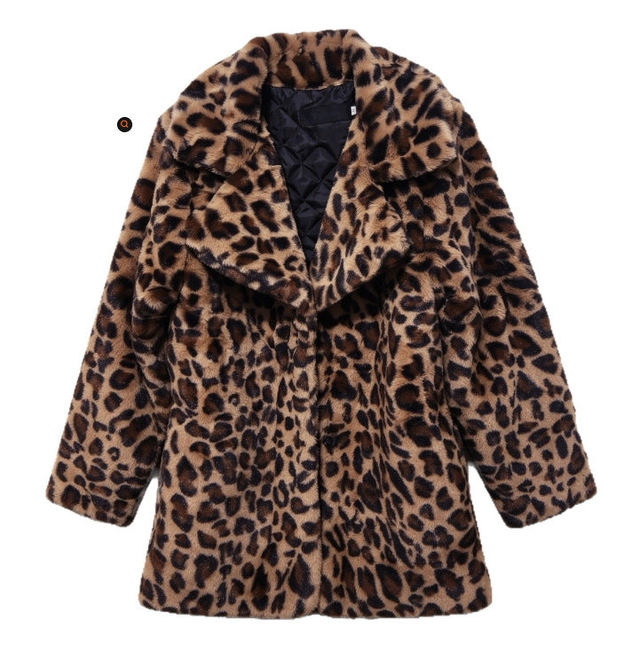 Long faux fur coat with large lapels