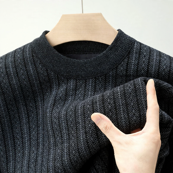 Men's sweater with stand-up collar, lined, jacquard pattern