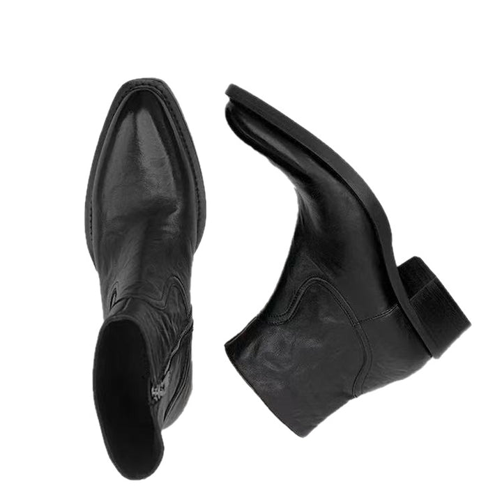 Vintage leather ankle boots with block heel