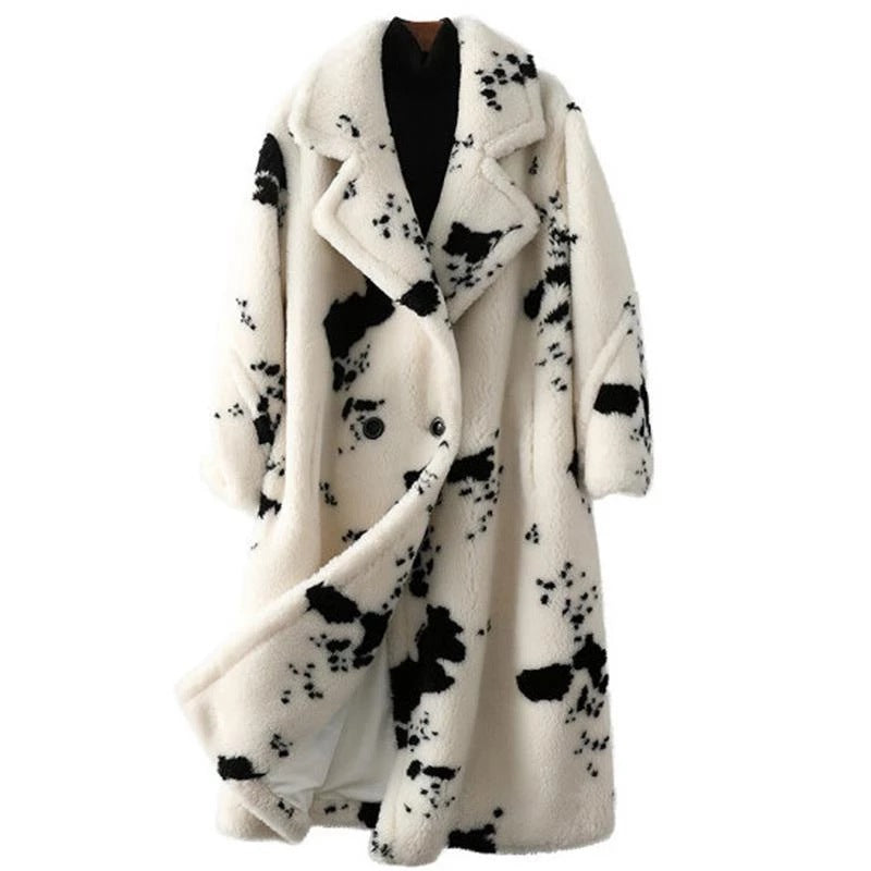 Teddy coat with animal print, lined, women's