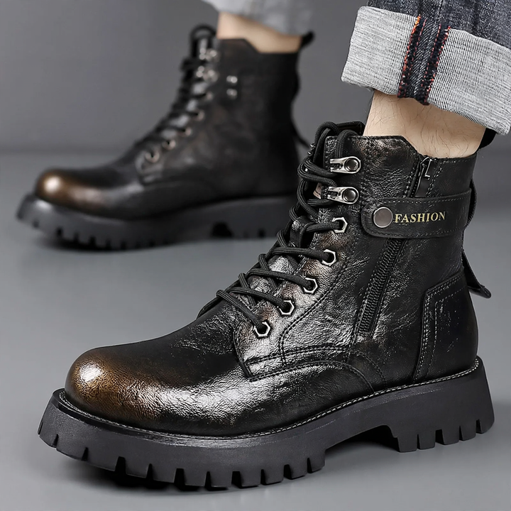 Men's leather boots, lined, with platform