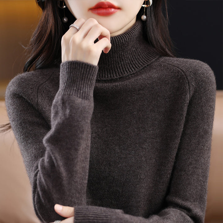 Women's knit pullover with stand-up collar, loose and long-sleeved