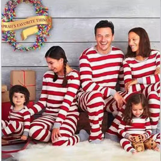 Family Pajama Set, striped, Christmas-themed