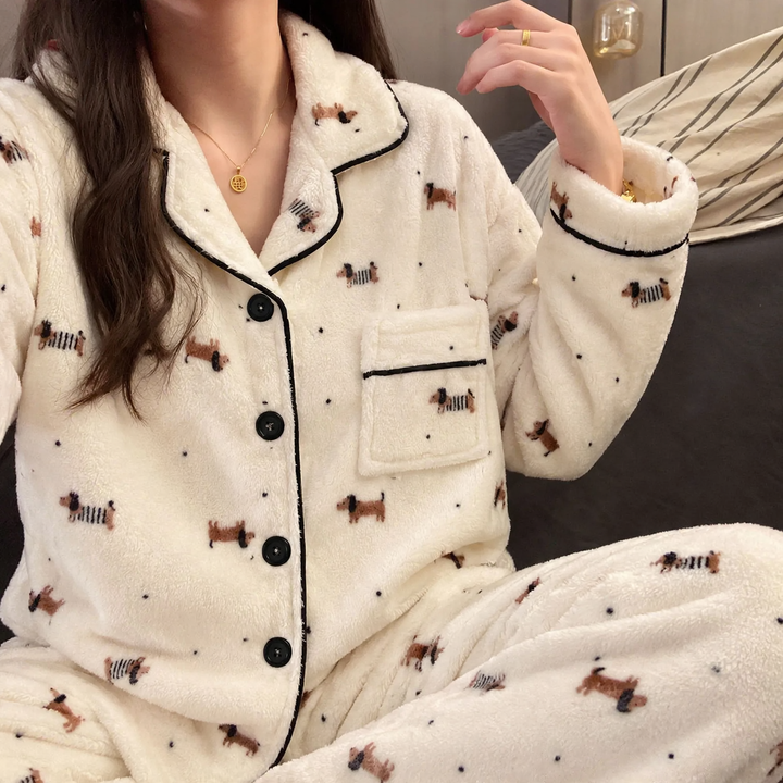 Women's flannel pajama set, lined, winter loungewear