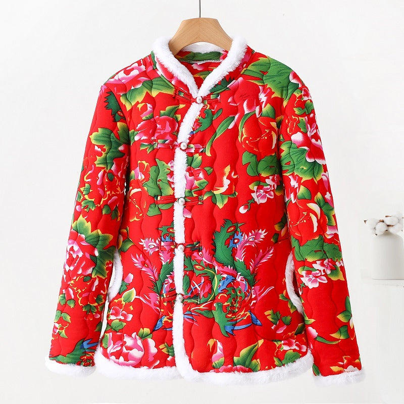Padded women's quilted jacket in Chinese style with toggle buttons