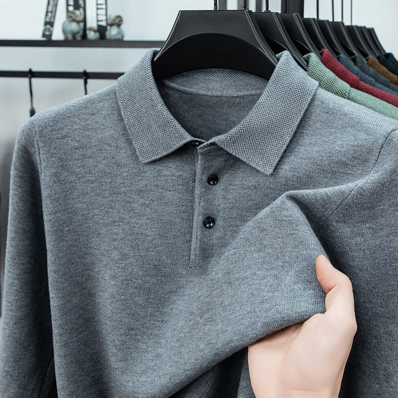 Men's knit sweater with shawl collar and thermal lining