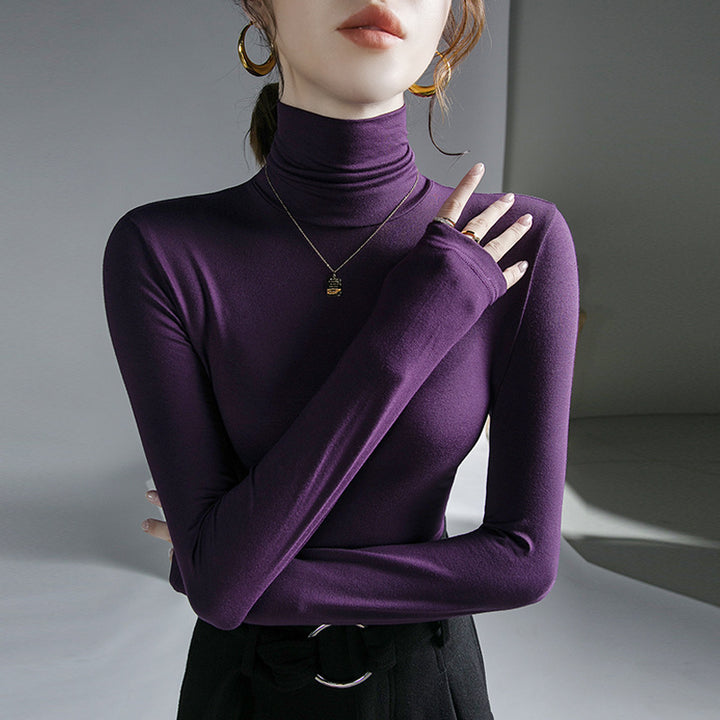 Elastic women's long-sleeve shirt with roll collar