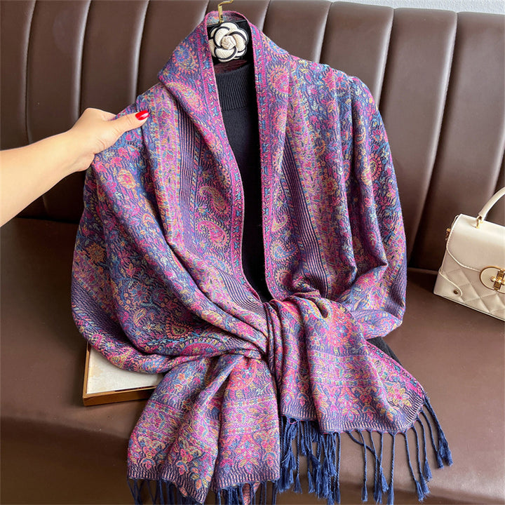 Jacquard scarf with fringes, 70x180 cm