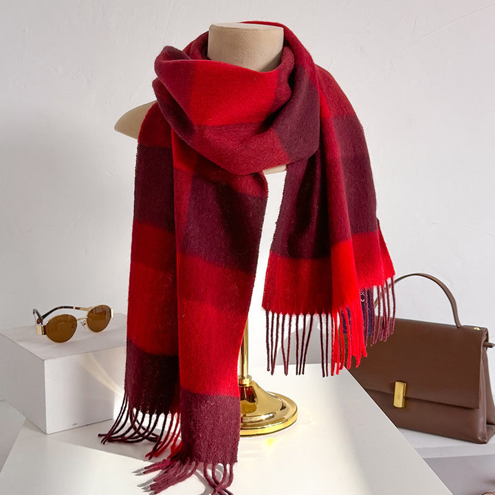 Wool scarf, checkered, 180x30cm, unisex