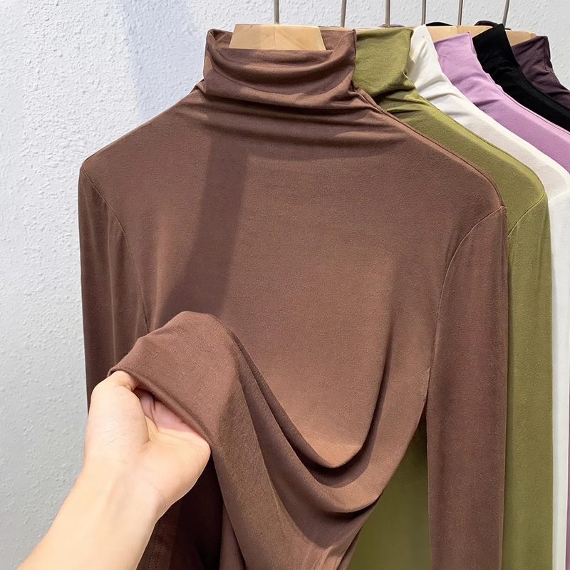Ladies long sleeve shirt with stand-up collar and ribbed texture