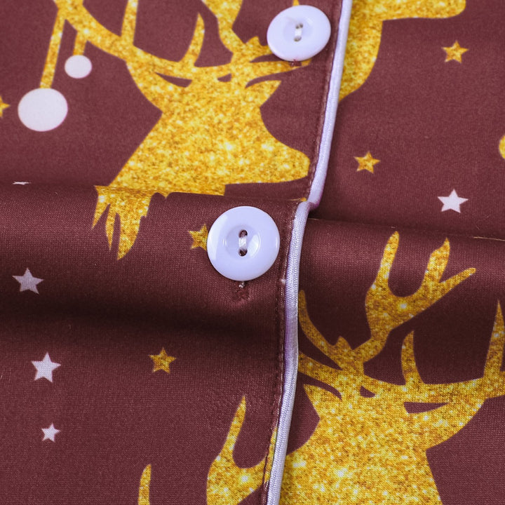 Ladies' loungewear, long-sleeved, with golden reindeer print