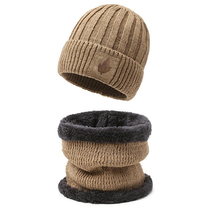 Knitted cap and neck protection set, lined, for men