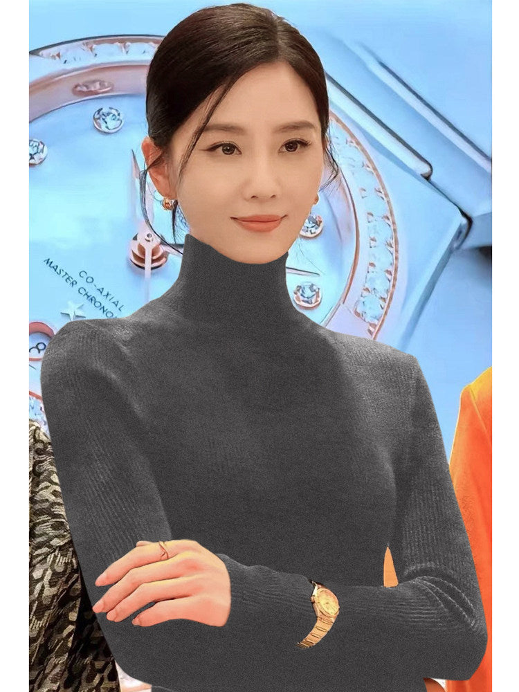 Women's knit sweater with stand-up collar, long-sleeved