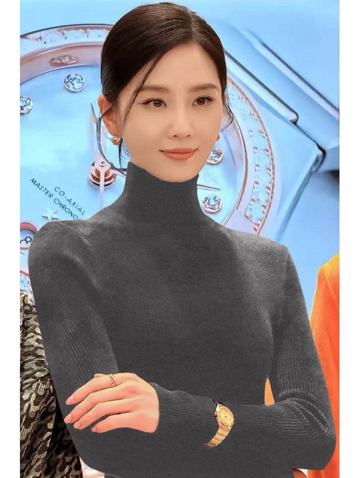 Women's knit sweater with stand-up collar, long-sleeved
