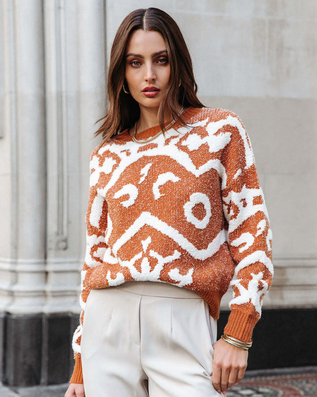 Fashionable women's Christmas sweater, patchwork design