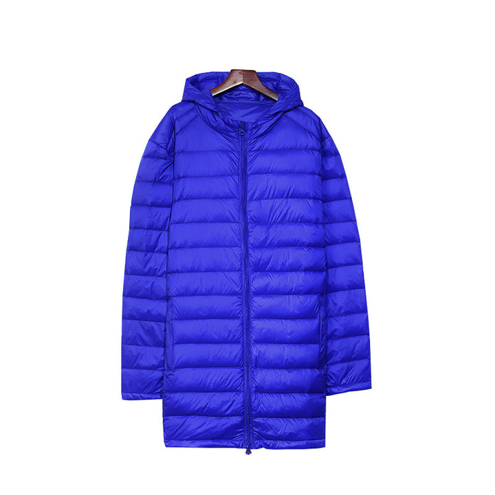 Men's down jacket, medium length, plus sizes, with hood