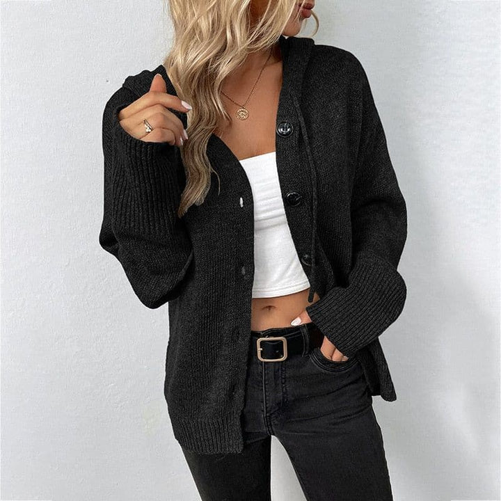 Lune London | Knit cardigan - soft and warm - with hood and button closure - loose fit