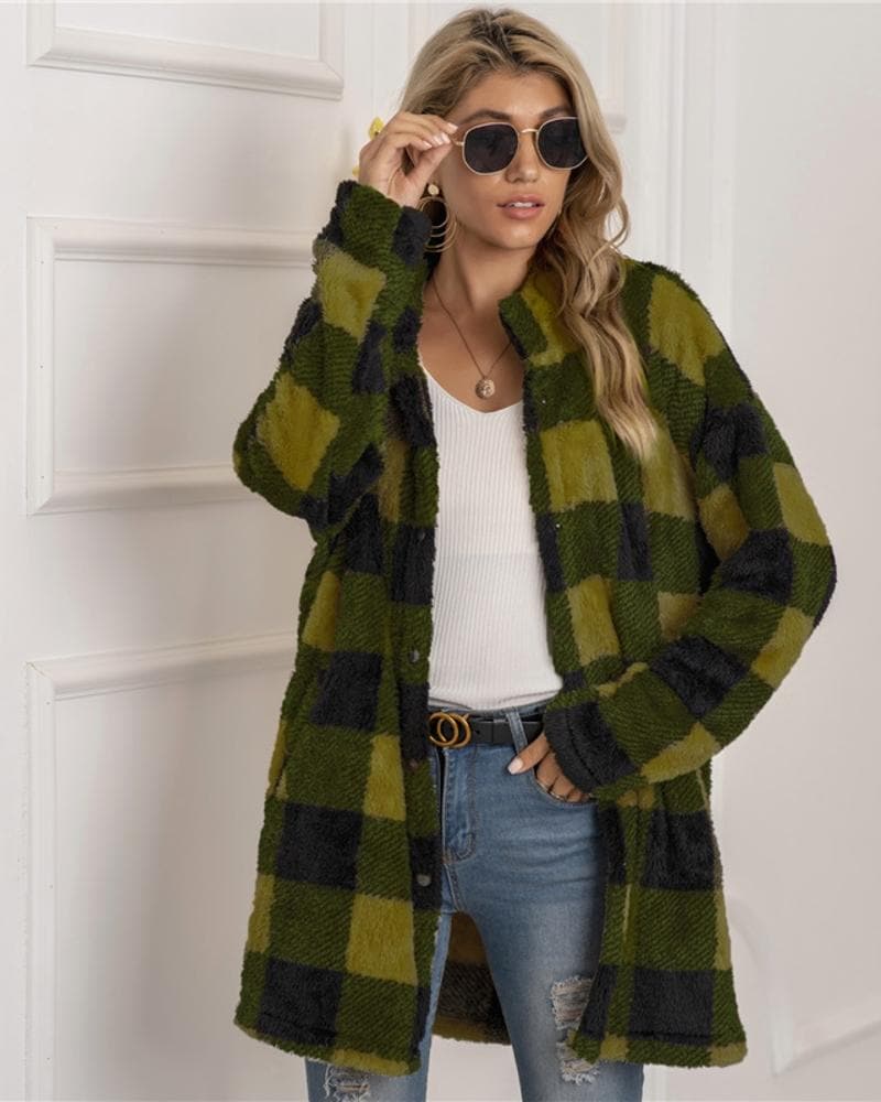 Lune London | Coat - Plus Size - Soft and Warm - Checkered Pattern - Button Closure