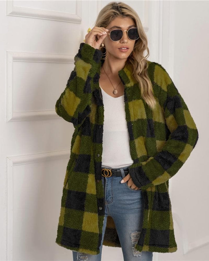 Lune London | Coat - Plus Size - Soft and Warm - Checkered Pattern - Button Closure