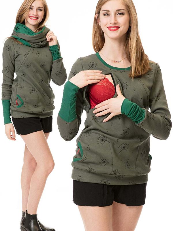 Chic Und Stil | Maternity Chaps Nurse Sweatshirts Floral Print Bags Zipper Nursing Clothing