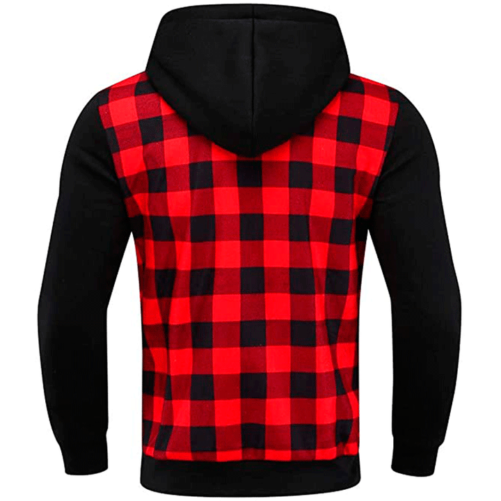 Hooded checkered fashion jacket for men with functional zipper and contrasting sleeves Lune London