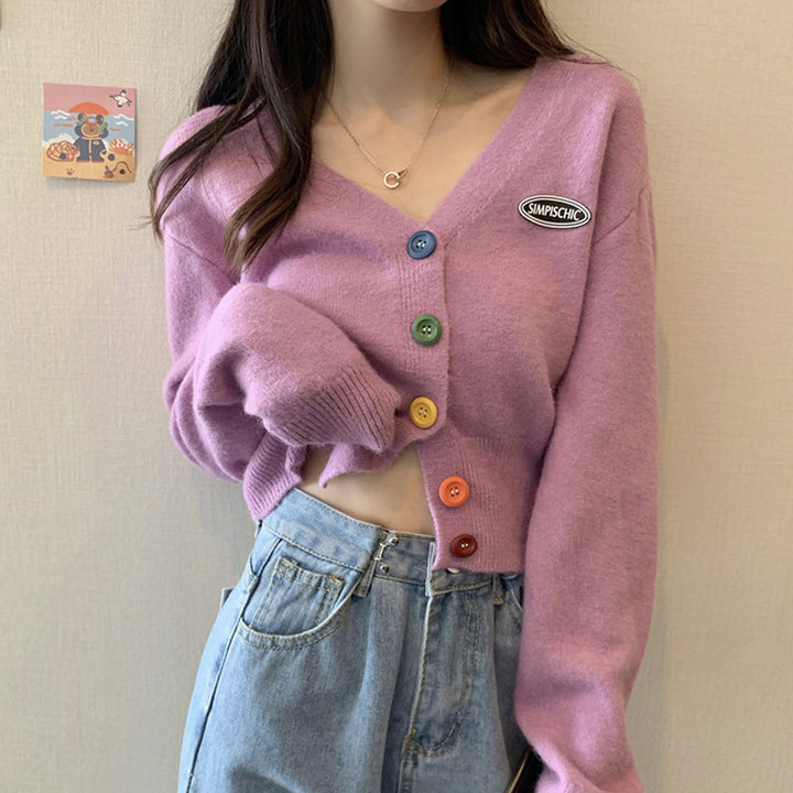 Gilet décontracté pour femmes avec des boutons colorés et col en V Chic & Stil