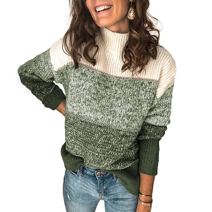 Thick knit sweater for women with high collar and multicolored pattern Lune London