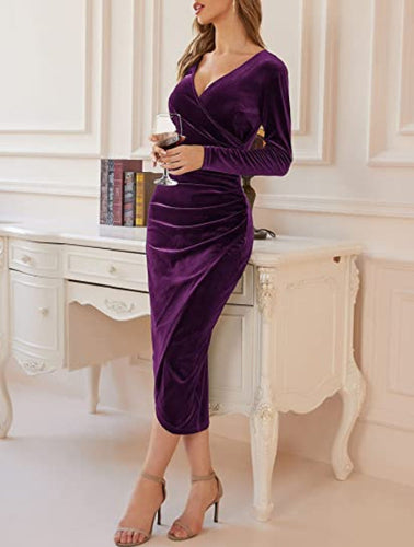 Amarae | Long-Sleeved Bodycon Midi Dress Made Of Velvet
