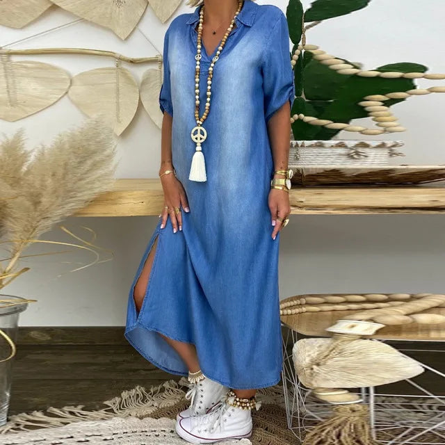 Lune London | Casual Denim Maxi Dress with Collar for Women