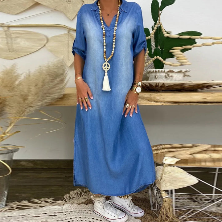 Lune London | Casual Denim Maxi Dress with Collar for Women