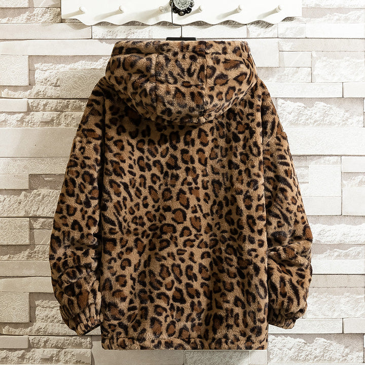 Lune London | Men's Fleece Jacket with Hood and Leopard Pattern