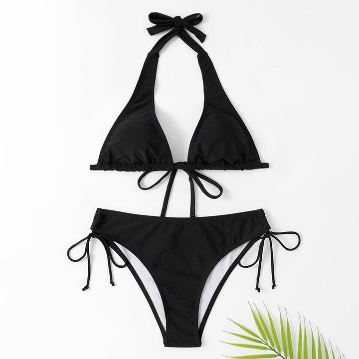 Lune London | Women's Classic Black Halter Bikini Elegant Adjustable